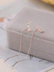 Nooxian 2pcs Micro-Inlaid Star Tassel Zirconia Ear Chain Earrings For Women - Rose Gold - View 6