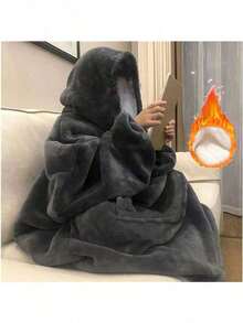 超柔软夏尔巴双面可穿戴连帽毛毯 - 超大长袖羊毛毯连体衣，带口袋的温暖情侣冬季午睡毯，可机洗