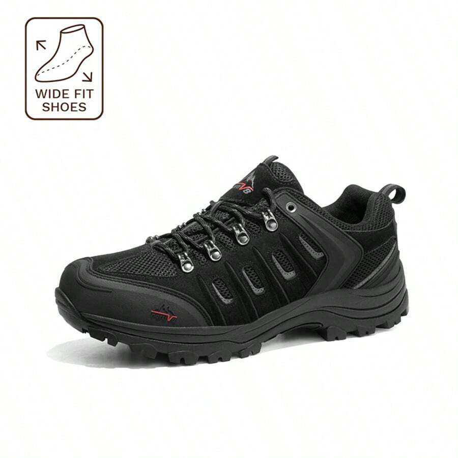 Men's Waterproof Hiking Shoes Leather Low-Top Hiking Shoes For Outdoor Trailing Trekking Camping Walking - 黑色 - 查看 1