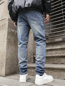 Men's Light Wash Loose Fit Wide Leg Jeans, Long Versatile Streetwear Y2K Style Denim Pants, Suitable Gift For Boyfriend Or Husband - Blue - View 7