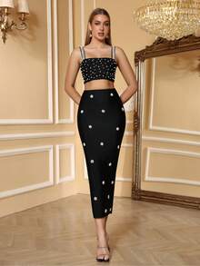 Vestido de mujer Love Aing, sexy, elegante y glamoroso, hecho a mano con cuentas para fiestas, vestido de lujo de dos piezas con escote palabra de honor y perlas brillantes, vestido de cóctel elegante, vestido de fiesta de graduación semi-formal, vestido para invitada de boda. Adecuado para fiestas, banquetes, Año Nuevo, citas, despedidas de soltero/soltera, reuniones, bailes de graduación, ceremonias de graduación, temporada de bodas, vuelta al cole, fiestas de cumpleaños, Nochevieja y vestidos de noche formales. - Negro - Ver 5