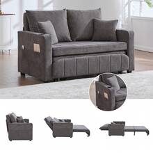 Multifunctional Fabric Sofa, Foldable Pull-Out Sofa, Small Living Room Sofa With Two Functions, Removable And Washable, With Storage Bag, With USB Charging Function, With Cup Holder - Grey - View 12