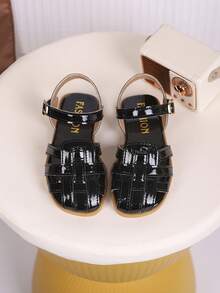 儿童时尚夏季平底鞋,一体式凉鞋,新款时尚优雅简约 - 黑色 - 查看 3