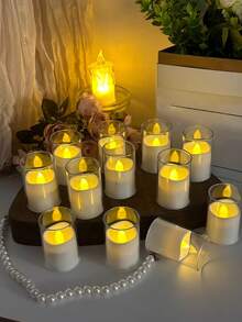 12-Pack Of Clear Acrylic Flickering Flameless Candles With Remote Control, 1.5 Inch X 2.3 Inch Cup-Shaped Candles, Battery Powered, Small LED Electronic Candles, Suitable For Room Decor And Indoor/Outdoor Christmas Decorations. - 暖白光 - 查看 1