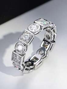1pc Cubic Zirconia Inlaid Charming Ring, Suitable As Valentine's Day Gift, Wedding Anniversary Gift Or Party Accessory For Women - 1# - View 1