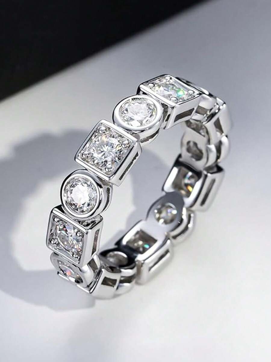 1pc Cubic Zirconia Inlaid Charming Ring, Suitable As Valentine's Day Gift, Wedding Anniversary Gift Or Party Accessory For Women - 1# - View 1