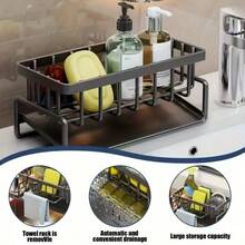 1PC Kitchen Sink Sponge Drain Rack, Self-Draining Kitchen Sink Organizer, Sink Rack, Can Hold Dish Brushes, Dishcloths, Soap, Cleaning Supplies, Baskets And Containers For Kitchen Organization. - Black - View 7