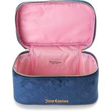 TYUI Juicy Couture Blue Makeup Bag Cosmetics Organizer Travel Essentials Train Case Velour Heart Logo - Blue - View 5