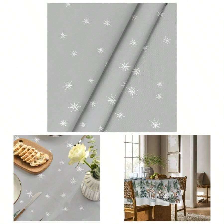 - Mantel de Navidad rectangular, 60x 84 pulgadas, ciervos, mueco de nieve, rboles, gris, lavable, para, picnic, cena, decoracin - 177.8 cm (Redondo) + Gris - Ver 1