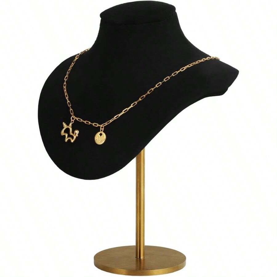Velvet Hanging Jewelry Organizer With Small Necklace Mannequin For Girls Metal Necklace Display Stands Ideal For Retail Stores Home Organization And Gift Presentation Compact Design Perfect For Displaying Delicate Necklaces And Accessories Durable Black Finish Enhances Visual Appeal In Any Setting - A3BlackM - Xem 1