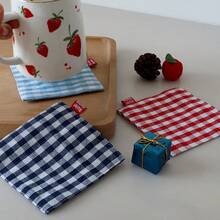 1 pieza Posavasos con estampado de cuadros retro, almohadillas de aislamiento de doble capa estampadas, sencillo posavasos cuadrado de estilo chino, adecuado para decoración de mesa