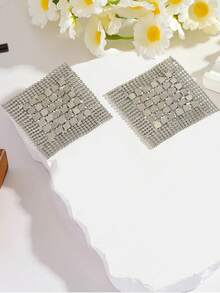 ZAA 网状金属耳环，时尚金属钻石亮片流苏耳环，欧美夸张金属片耳环，跨境耳环，女士耳环，金耳环 - 銀色 - 查看 6