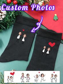 Chaussettes noires personnalisées avec photo, chaussettes personnalisées pour hommes, chaussettes pour femmes, cadeaux de mariage, chaussettes de couple personnalisées, personnalisables, cadeaux de la Saint-Valentin, anniversaire, marié, mariée, cadeaux d'anniversaire, Noël, simplicité, unique, pour hommes, femmes, petit ami, petite amie, famille, cadeaux uniques - Multicolore - Voir 1