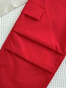 2件套 女童情人节可爱樱桃字母印花短袖圆领上衣+假口袋休闲工装裤套装，夏季