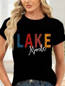 Lake Mode Print T-Shirt In Multicolor Colors For Lake Holidays - Black - View 6