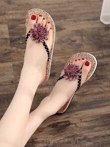 Sandalias tipo chanclas minimalistas y de moda para mujer, chanclas planas tipo slip-on para la playa en verano - Multicolor - Ver 3