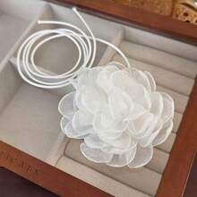 A Vintage  Rose Pink  Flower Necklace Evening Accessory Tie Choker Collar Necklace - 1 - View 4