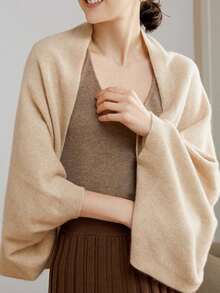 1pc Women 100% Merino Wool Poncho, Turtleneck Loose Knit Wrap Scarf, Asymmetrical Oversized Cape Shawl For Dress