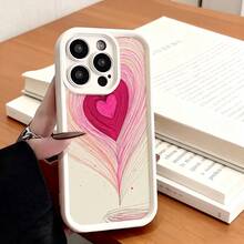Cubierta de telefono con borde negro diseño de corazon rosa y estampado abstracto para uso diario y trabajo - Blanco - Ver 2