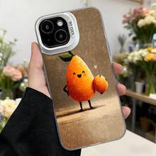 Cubierta de teléfono con diseño de naranja animada color dorado con estampado de fruta sonriente y texto CASETTO para uso diario en floristerías y eventos sociales Aplicable a los teléfonos de la serie Apple y Galaxy - Blanco - Ver 7