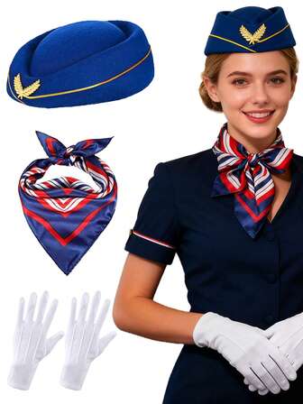 3 piezas Accesorios de disfraz de azafata de mujer D EXCEED, incluye sombrero de azafata con accesorios de disfraz de azafata para fiestas temáticas, actuaciones dramáticas