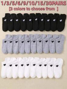 1/3/5/6/9/10/15/30双装多色男女通用时尚百搭短袜，心形短袜，简约休闲低帮袜，适合所有季节和场合 - 彩色 - 查看 23