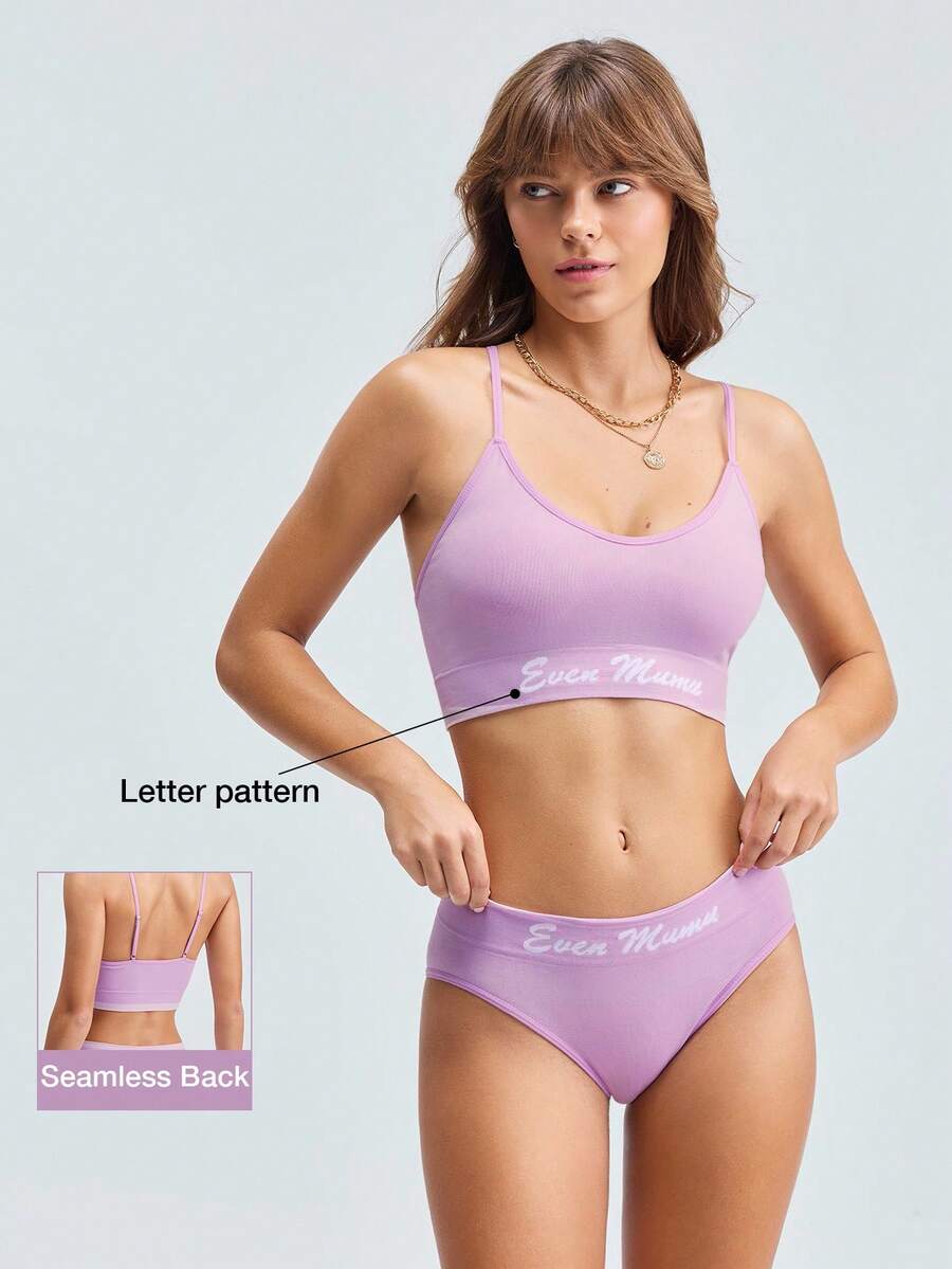 LOUNGEISTA 女士无缝运动文胸和内裤内衣套装，紫色吊带文胸和内裤舒适两件套 女士两件套 - 紫色 - 查看 1