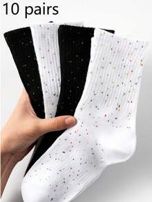 1双男女通用休闲袜，黑白星空波点设计，简约时尚，百搭舒适，适合商务、休闲、运动、秋冬季节，及小腿肚长度，情侣完美礼物 - 黑與白 - 查看 25