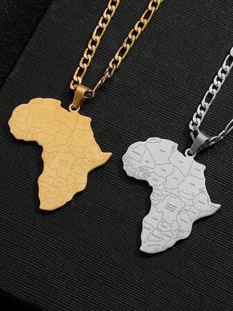 1件装不锈钢非洲地图项链，时尚、优雅、百搭的女士首饰，适合日常、派对、宴会等场合佩戴。