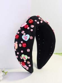 1pc Women's Valentine's Day Pink Crystal & Pearl Candy Color Sweet Heart Cute Elegant Polyester Wide Headband ,Hair Band ,Diadema ,Hair Hoop - Nhiều màu - Xem 14