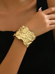 1件欧美风开口臂链，时尚臂环，液态元素戒指，水滴金属手链，适合女性日常外出和度假佩戴 - 金黃色 - 查看 2