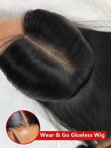 Put On And Go Glueless Wigs Human Blend Hair Wig 5x5 Pre-Cut HD Lace Front Wig And 13*4 Lace Front Wig Ready To Go 200% Density Black Long Straight Wig - Pre Bleached Knots & Natural Hairline- No Glue Needed For Instant Wear - Natural & Black - View 2