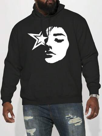 1 st Unisex Plus Size Vintage Grafiskt Tryck Termofodrad Huvtröja, Casual Outdoor Streetwear, Höst/Vinter