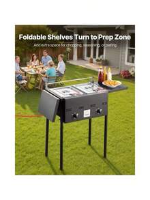 Outdoor Propane Deep Fryer, Dual-Tank 8QTx2 Commercial Fryer, Stainless Steel Cooker With Foldable Platform, Dual Basket, And Heat Adjustment, Floor Standing Fryers For Restaurant Home Snack Bar - 8QTx2 - 查看 4