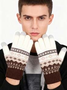 1pair These Men's Knitted Touchscreen Gloves With Retro Patterns Come In Multiple Color Combinations, Offering Both Warmth And Functionality, Making Them Ideal Fashion-Forward Winter Accessories - Multicolor - View 6