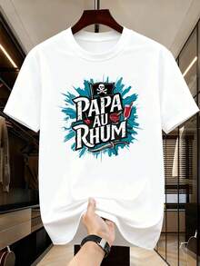 Papa Rum Grafik-T-Shirt für Herren, weiche Baumwolle, lockere Passform, Hip-Hop-Streetstyle, bequem, Kunstdruck, Neuerscheinung - Weiss - Übersicht 2