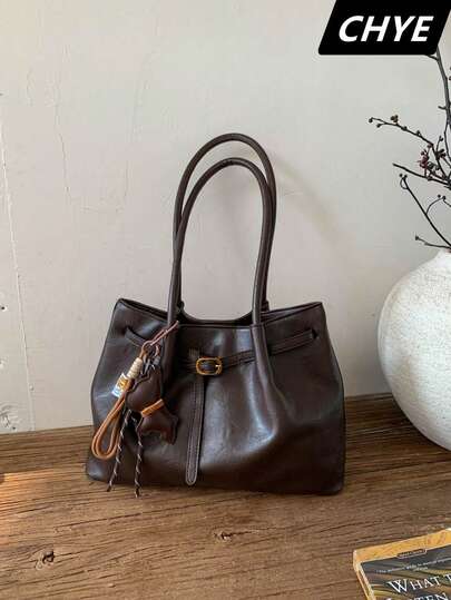 (Excluding Pendant Accessories)1pc Women's PU Leather Fashionable And High-End One Shoulder Tote Bag, Handbag, Shopping Bag,Large Capacity Oversized,Scratch Resistant And Wear-Resistant,Suitable For Shopping, Commuting, Work, Dating, Daily Travel,Solid Color,For Women, Rookies & White-Collar Workers,College Students,Lady