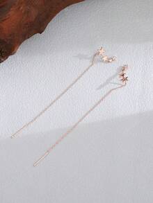 Nooxian 2pcs Micro-Inlaid Star Tassel Zirconia Ear Chain Earrings For Women - Rose Gold - View 5