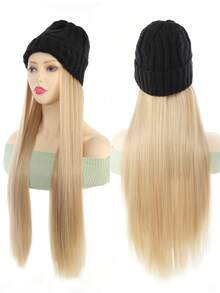 22英寸长波浪卷假发针织帽，一体式假发帽，秋冬季节适用，适合所有头围，耐热纤维材质，时尚假发帽，圣诞礼物 - 彩色 - 查看 4