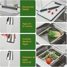 Fregadero De Cocina, Acero Inoxidable Fregadero De Cocina con Cascada, Moderno Tarjas Para Cocina, Sobreponer Fregadero De Barra y Accesorios para Cocina, Bar, Exterior(80 * 45cm) - 75*46 Oro Cepillado - Ver 11