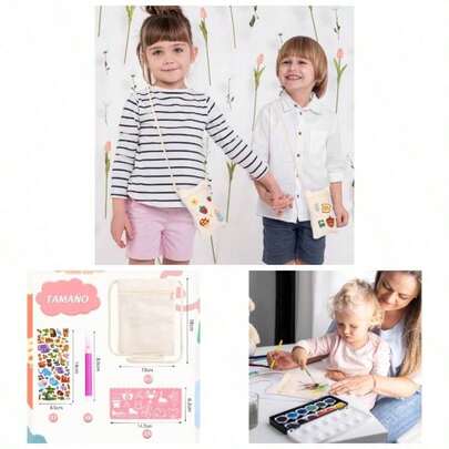 12 Bolsitas Reutilizables con Asa Larga para Compras o Camping Bolsa Cruzada Nios para Pintar Bolsas de Tela Infantiles para Cumpleaos Kit Completo para Hacer Manualidades de Bolsas 18x 13