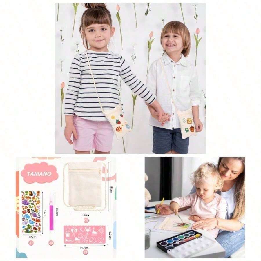 12 Bolsitas Reutilizables con Asa Larga para Compras o Camping Bolsa Cruzada Nios para Pintar Bolsas de Tela Infantiles para Cumpleaos Kit Completo para Hacer Manualidades de Bolsas 18x 13 - Blanco - Ver 1