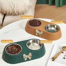 Pet Bowl Stainless Steel Dog Drinking And Food Bowl With Anti Slip Base, Suitable For Cats And Dogs - 棕色 - 查看 7