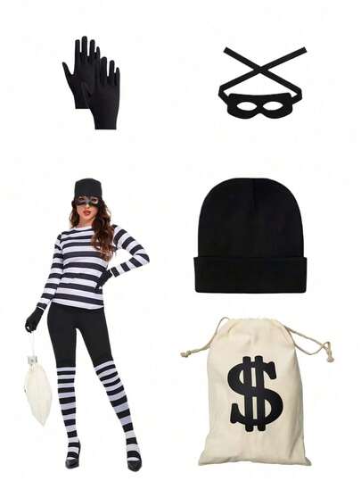 纯色可爱恶作剧系列街头服饰配饰套装 - 帽子、手套、小包和眼罩，适合新年派对、聚会和各种舞台表演