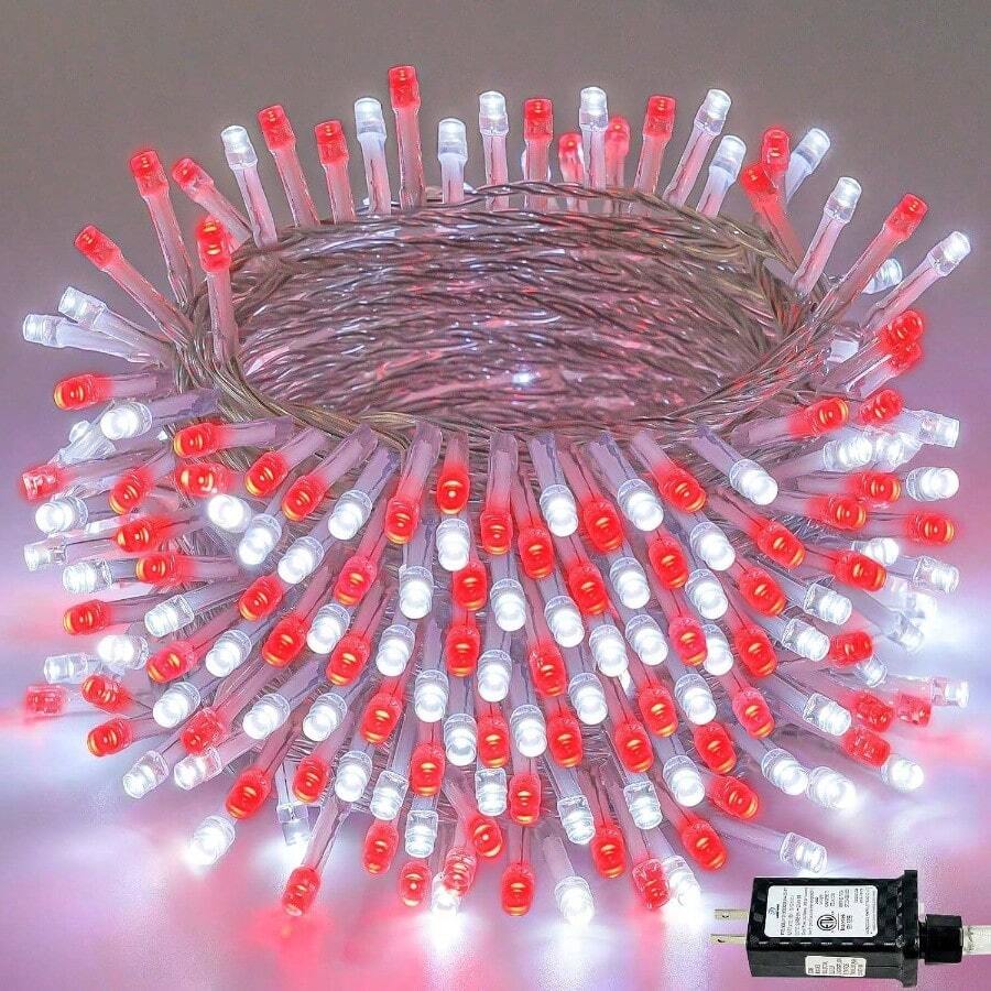 240LED 88Ft Connectable String Lights Indoor Outdoor Wire Warm White Lights Twinkle Fairy In With Timer Bedroom Classroom Wedding Tree Patio Decor - Red White + 240LED - View 1