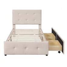 Upholstered Bed 90 X 200 Cm, Slatted Bed With Headboard And Two Drawers, Soft Velvet Fabric, Beige Single Bed, Children's Bed, Junior Bed, Guest Bed (Without Mattress) - Dark Beige - View 10
