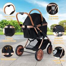 3-In-1 Pet Stroller W/ Removable Carrier Sun Shade Removable Pad Safety Belt - Black - View 4