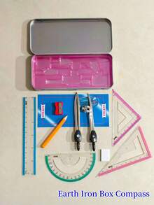 Juego de herramientas de dibujo de lata de metal surtido, incluye compás, transportador y otros instrumentos matemáticos, útiles de papelería prácticos adecuados para tareas de estudiantes, dibujo de ingeniería, aprendizaje diario, resalta múltiples opciones para entusiastas del dibujo, combinación de herramientas de dibujo profesional - Multicolor - Ver 2