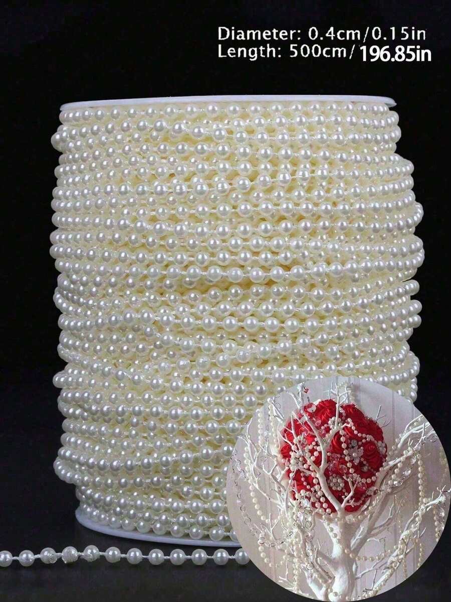 500cm 246,06cm/4mm/6mm Guirlanda de Contas de Pérola Branca Falsa Ornamento de Moda, Pérolas Decorativas, Fios de Pérola Branca Elegantes e Bonitos, Rolo de Contas de Pérola para Decoração de Casamento, Festa de Aniversário, Joias, Acessórios, Decoração de Bolo, Topo de Bolo, Ferramentas de Decoração de Bolo (O Embalagem do Produto é Aleatória)
