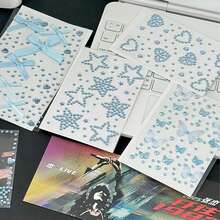 8 Styles Wholesale Cute Mini Butterfly, Heart, Star Shaped Rhinestone Stickers, Suitable For Decorating Scrapbooks, Notebooks, Phone Cases, Face, Strong Adhesiveness, Pink & Blue Color Scheme - Multicolor - View 15
